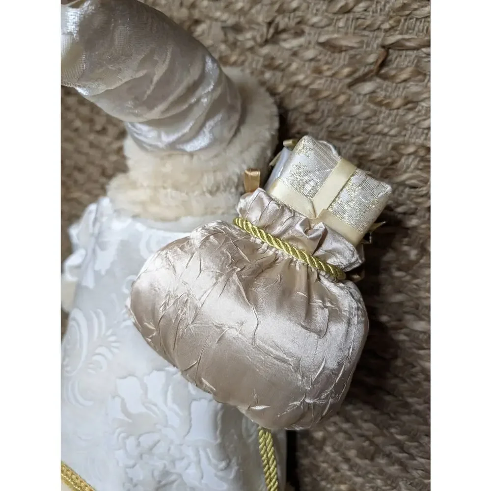 Large Winter White Gold Trim Santa Claus Faux Fur Christmas Holiday Decor 20